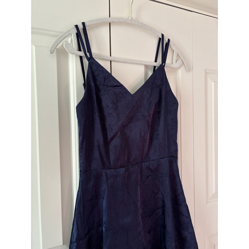 Navy Blue Floral Jacquard Sleeveless Dress S - Picture 3 of 10